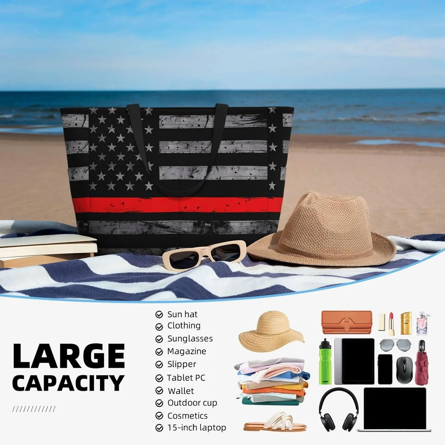 Women's Beach Travel Bags Large Waterproof Tote Bag with Pockets Sandproof Handbag for Beach Gym Vacation