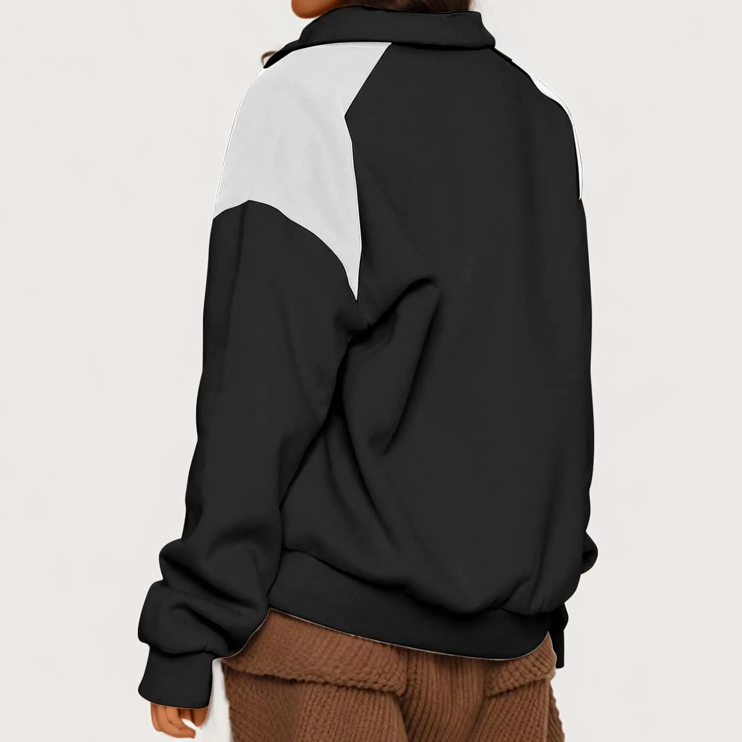 Women's Color Matching Sweatshirts Long Sleeve Hoodies Quarter Zip Fleece Pullover 2024 Fashion Casual Clothes