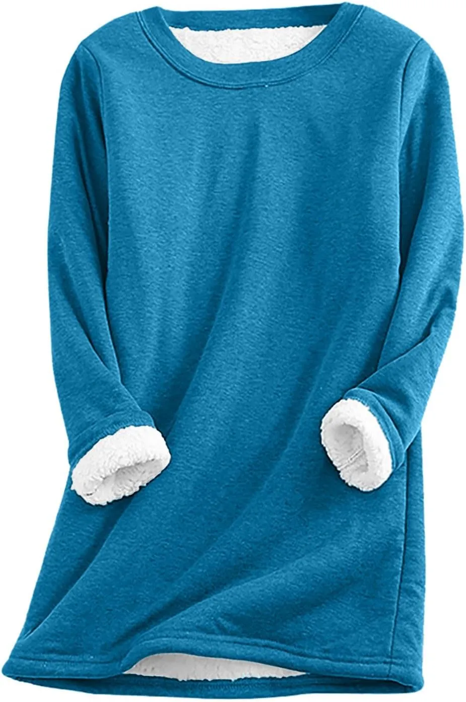 Womens Fall Winter Shirts 2023 Long Sleeve Crewneck Solid Sweatshirt Pullover Thickened and Lamb Wool Warm Clothes