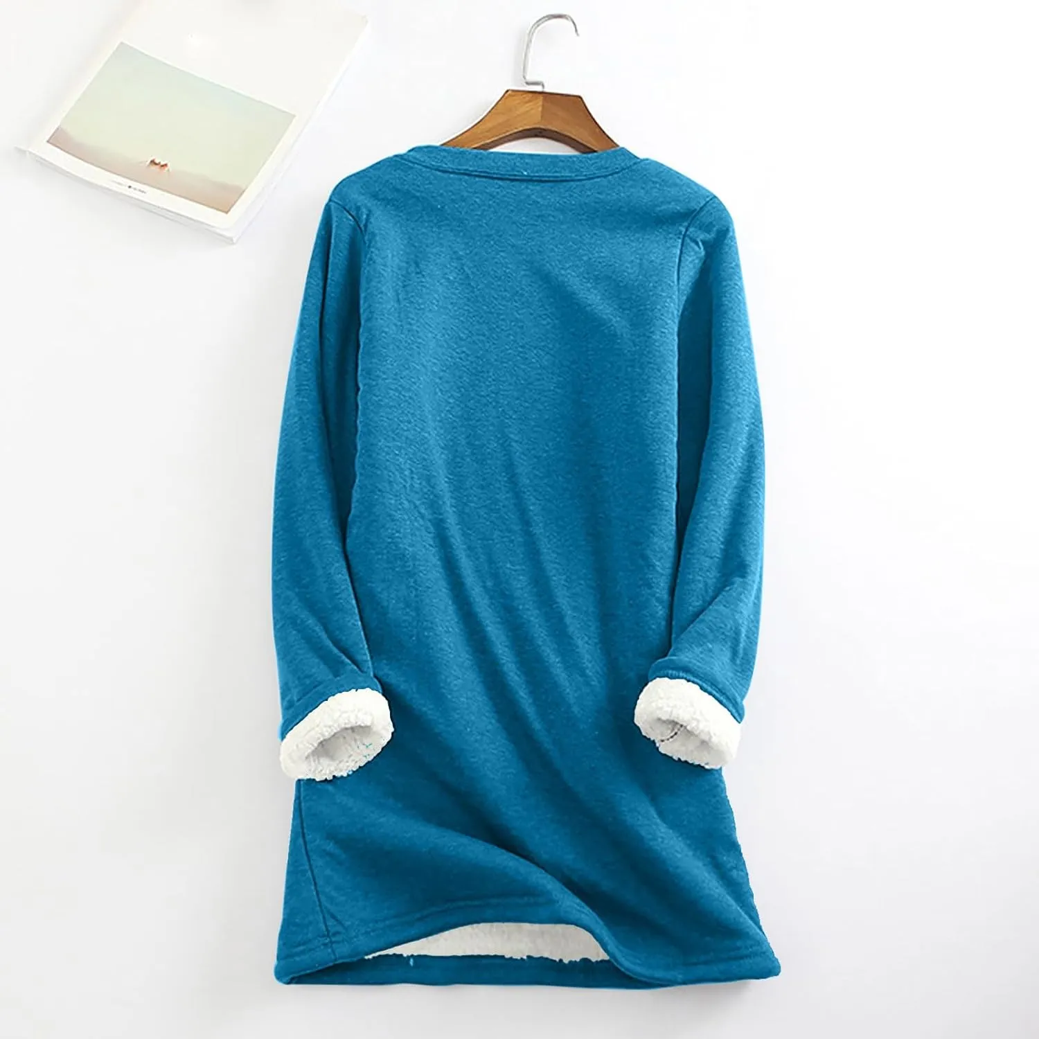 Womens Fall Winter Shirts 2023 Long Sleeve Crewneck Solid Sweatshirt Pullover Thickened and Lamb Wool Warm Clothes