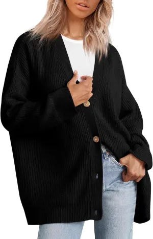 Women's Fashion Beach Kimonos Oversized Button Lightweight Sweaters V Neck Loose Cardigans Women Cardigan 3/4