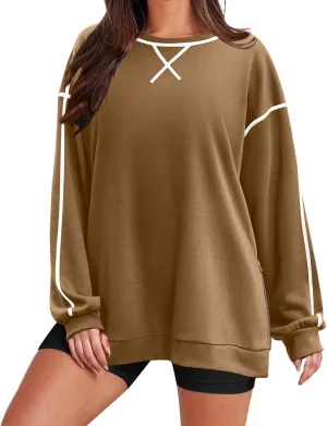 Womens Fashion Hoodless Sweatshirts Crew Neck Long Sleeve Hoodie Fleece Side Zipper Pullover Top 2024 Fall Clothes