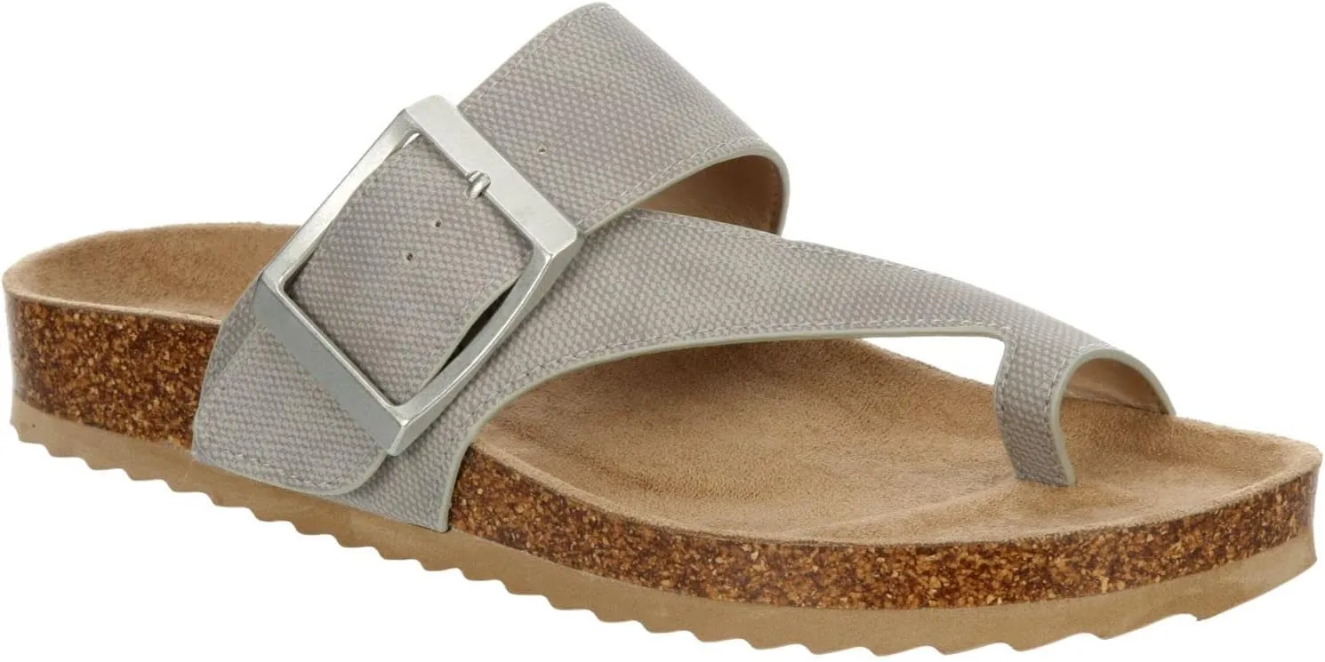 Women's Faux Leather Slip-On Single Band Toe Strap Cork Bed Sandal