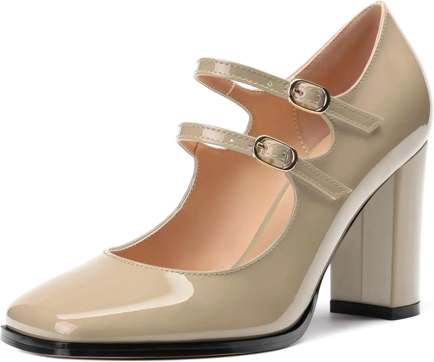 Women's High Heel Mary Jane Single Shoes, Chunky Heel Square Toe Pumps for Women, Closed Toe Work Party Dress Shoes