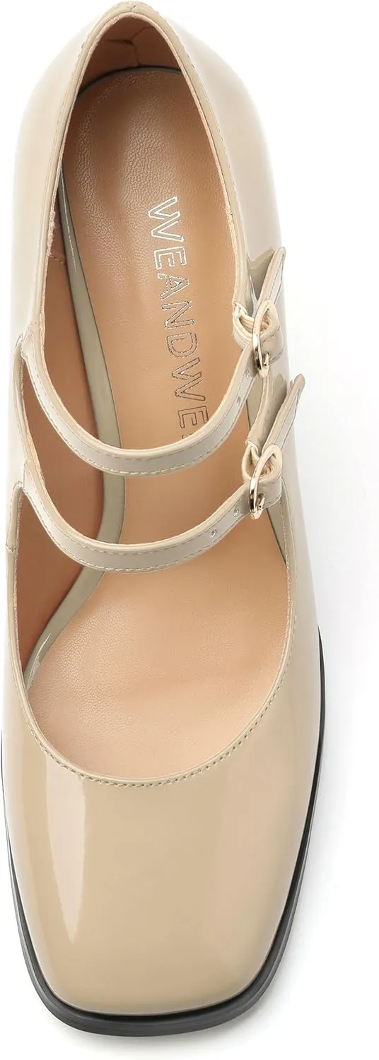 Women's High Heel Mary Jane Single Shoes, Chunky Heel Square Toe Pumps for Women, Closed Toe Work Party Dress Shoes