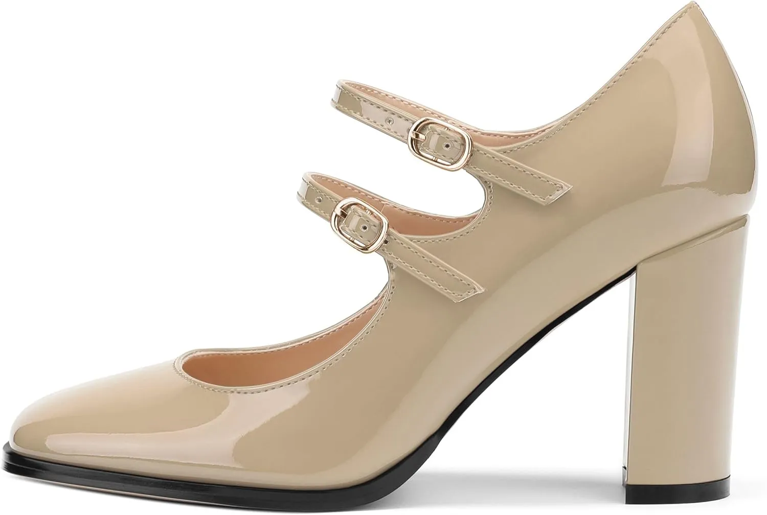 Women's High Heel Mary Jane Single Shoes, Chunky Heel Square Toe Pumps for Women, Closed Toe Work Party Dress Shoes