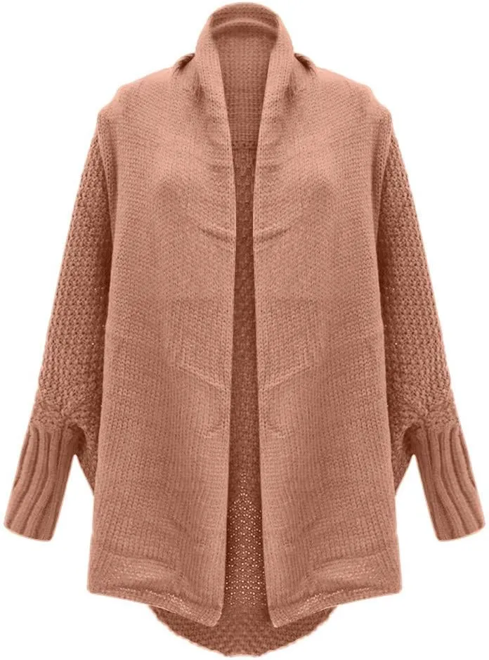 Womens Knitted Cardigan Batwing Sleeve Shawl Neck Sweater Open Front Casual Loose Pullover Coat