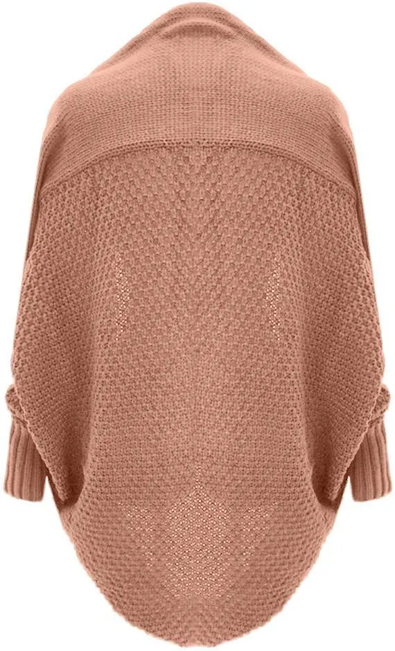 Womens Knitted Cardigan Batwing Sleeve Shawl Neck Sweater Open Front Casual Loose Pullover Coat