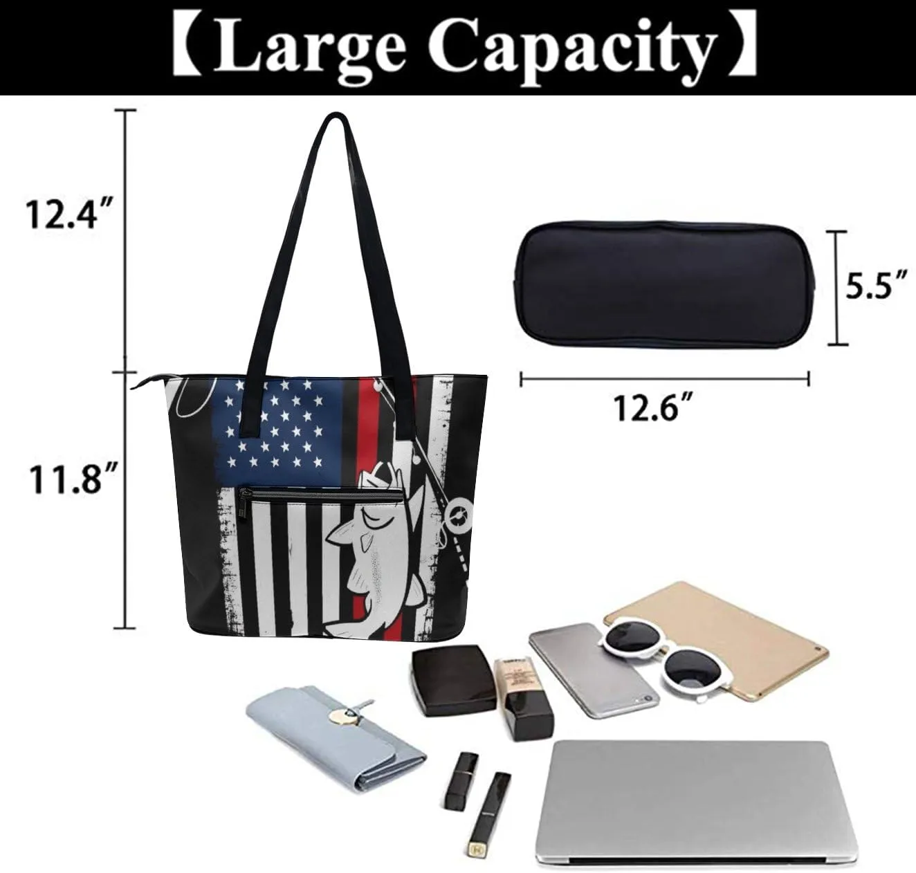 Women's Large Capacity Handbag, Lightweight Compartment and Open Pocket Tote Bag with Zipper for Work