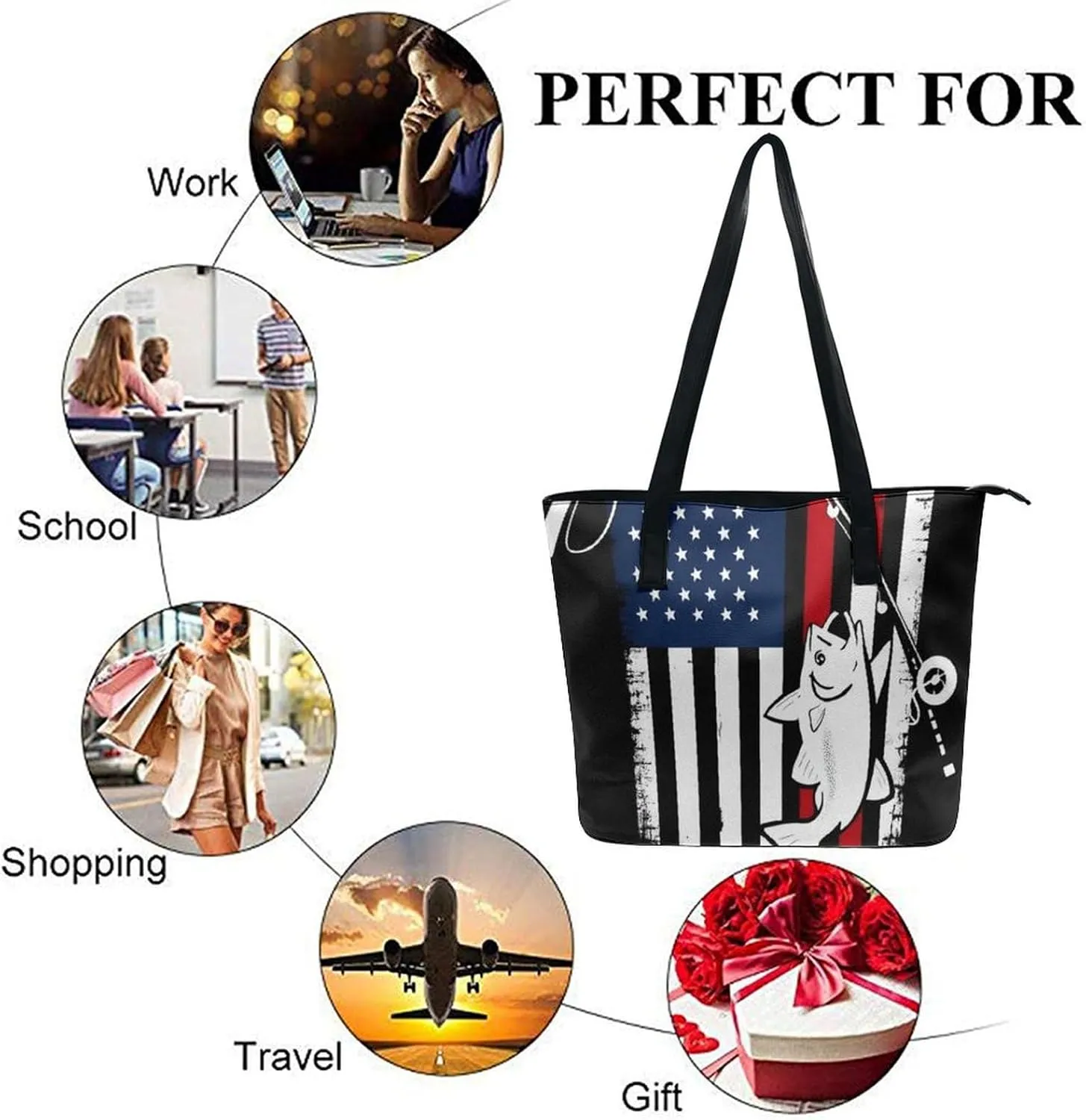 Women's Large Capacity Handbag, Lightweight Compartment and Open Pocket Tote Bag with Zipper for Work