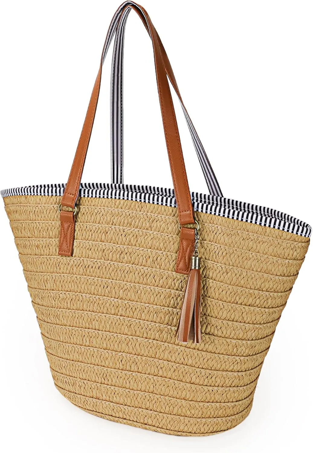 Womens Large Straw Shoulder Bag Beach Tote Handbag Purse with Tassel for Summer