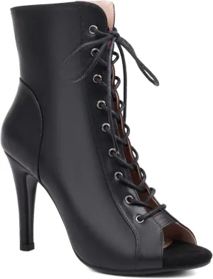Women's Latin Dance Boots Peep Toe lace-up Ballroom Latin Salsa Ankle Dance Boots