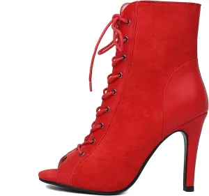 Women's Latin Dance Boots Peep Toe lace-up Ballroom Latin Salsa Ankle Dance Boots
