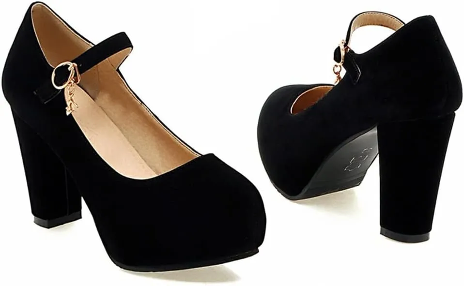 Women's Mary Jane Shoes Chunky Block High Heels Pumps Platform Buckle Strap Round Toe Shoes