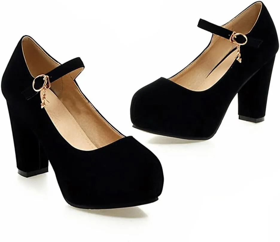Women's Mary Jane Shoes Chunky Block High Heels Pumps Platform Buckle Strap Round Toe Shoes