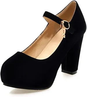 Women's Mary Jane Shoes Chunky Block High Heels Pumps Platform Buckle Strap Round Toe Shoes