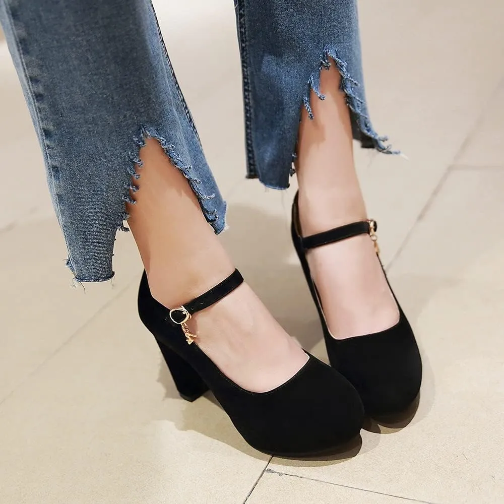 Women's Mary Jane Shoes Chunky Block High Heels Pumps Platform Buckle Strap Round Toe Shoes
