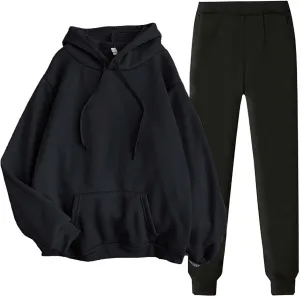 Womens Oversized 2 Piece Sweatsuit Outdoor Sports Jogging Trendy Tracksuit Sets Solid Color Cozy Lounge Sportwear Set