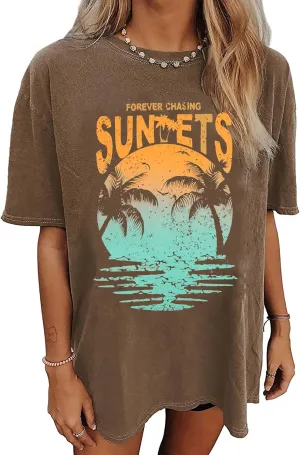Womens Oversized Tshirt Flower Graphic Tees Nashville Music Short Sleeve Shirts Summer Casual Loose Beach Tops