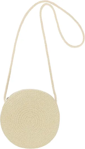 Womens Small Round Straw Crossbody Bag Beach Shoulder Bag Handbag Purse for Summer