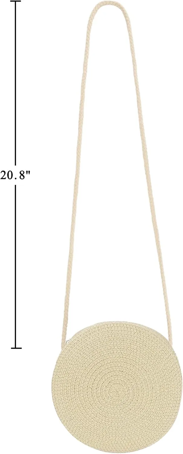 Womens Small Round Straw Crossbody Bag Beach Shoulder Bag Handbag Purse for Summer