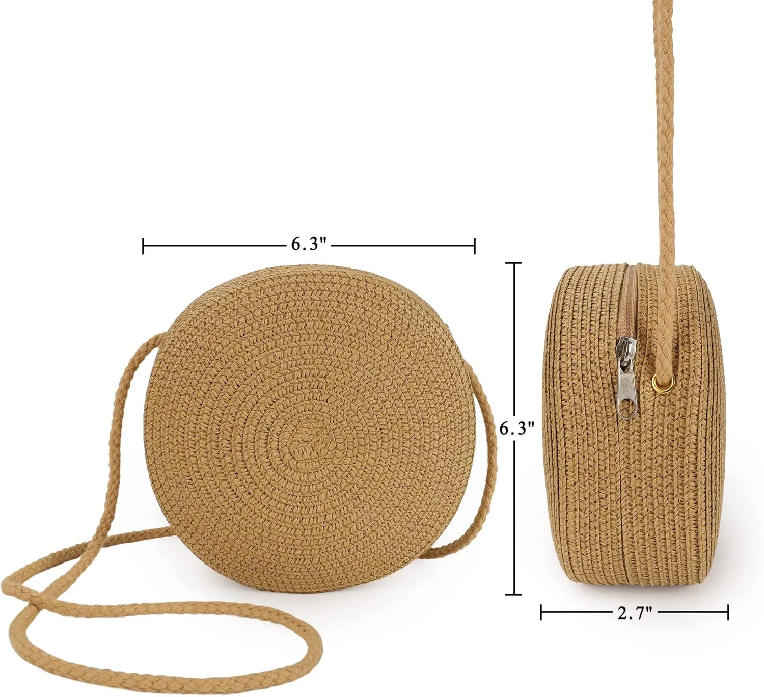 Womens Small Round Straw Crossbody Bag Beach Shoulder Bag Handbag Purse for Summer
