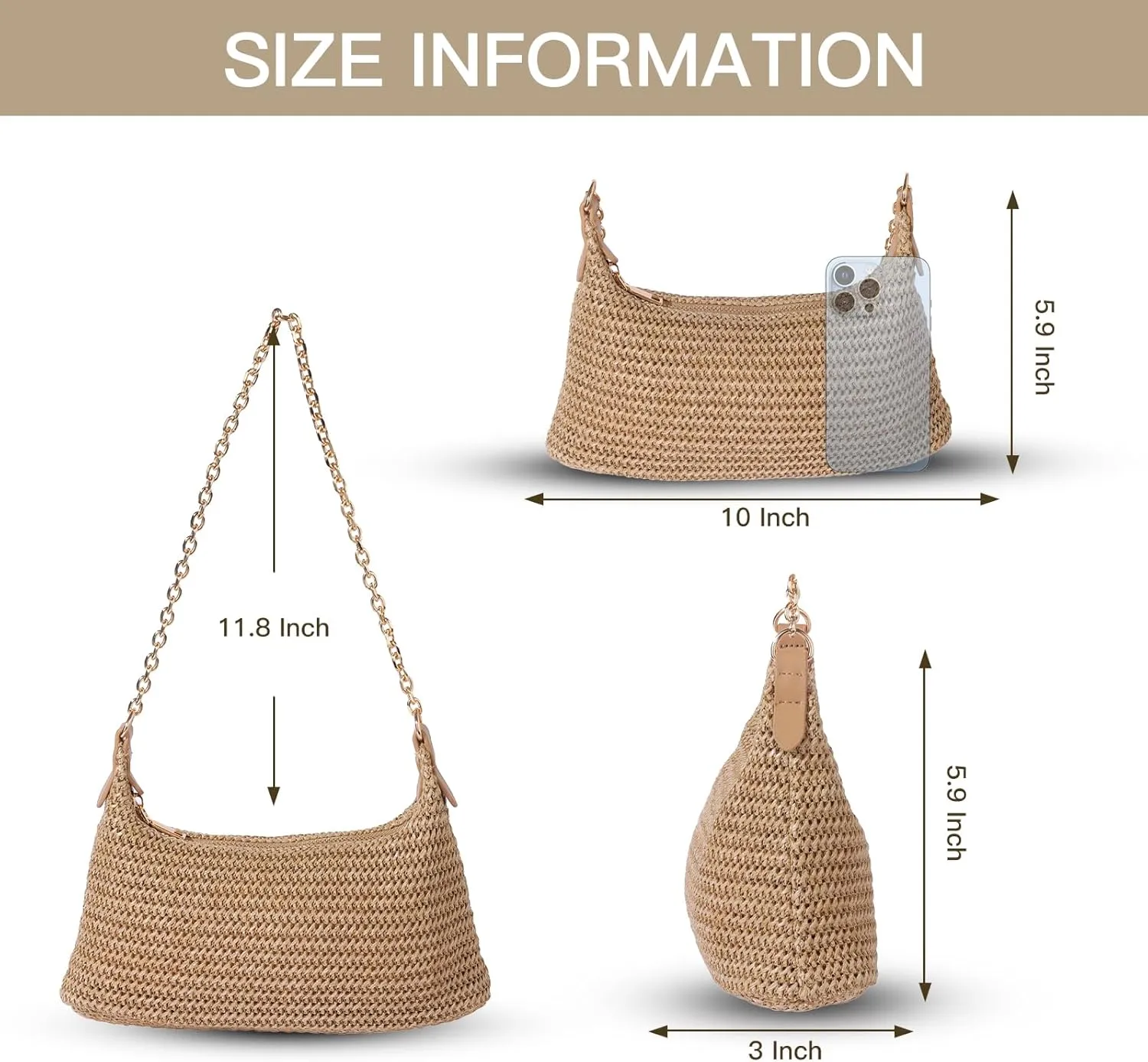Women's Straw Woven Beach Bag Summer Vacation Shoulder Purse