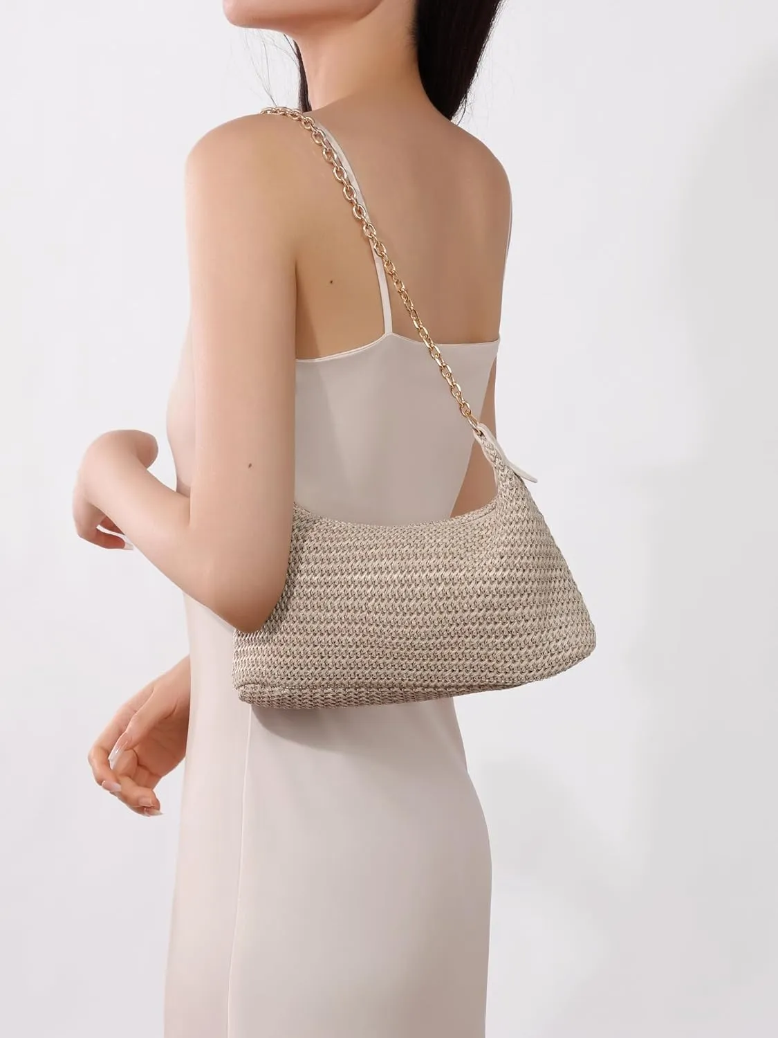 Women's Straw Woven Beach Bag Summer Vacation Shoulder Purse
