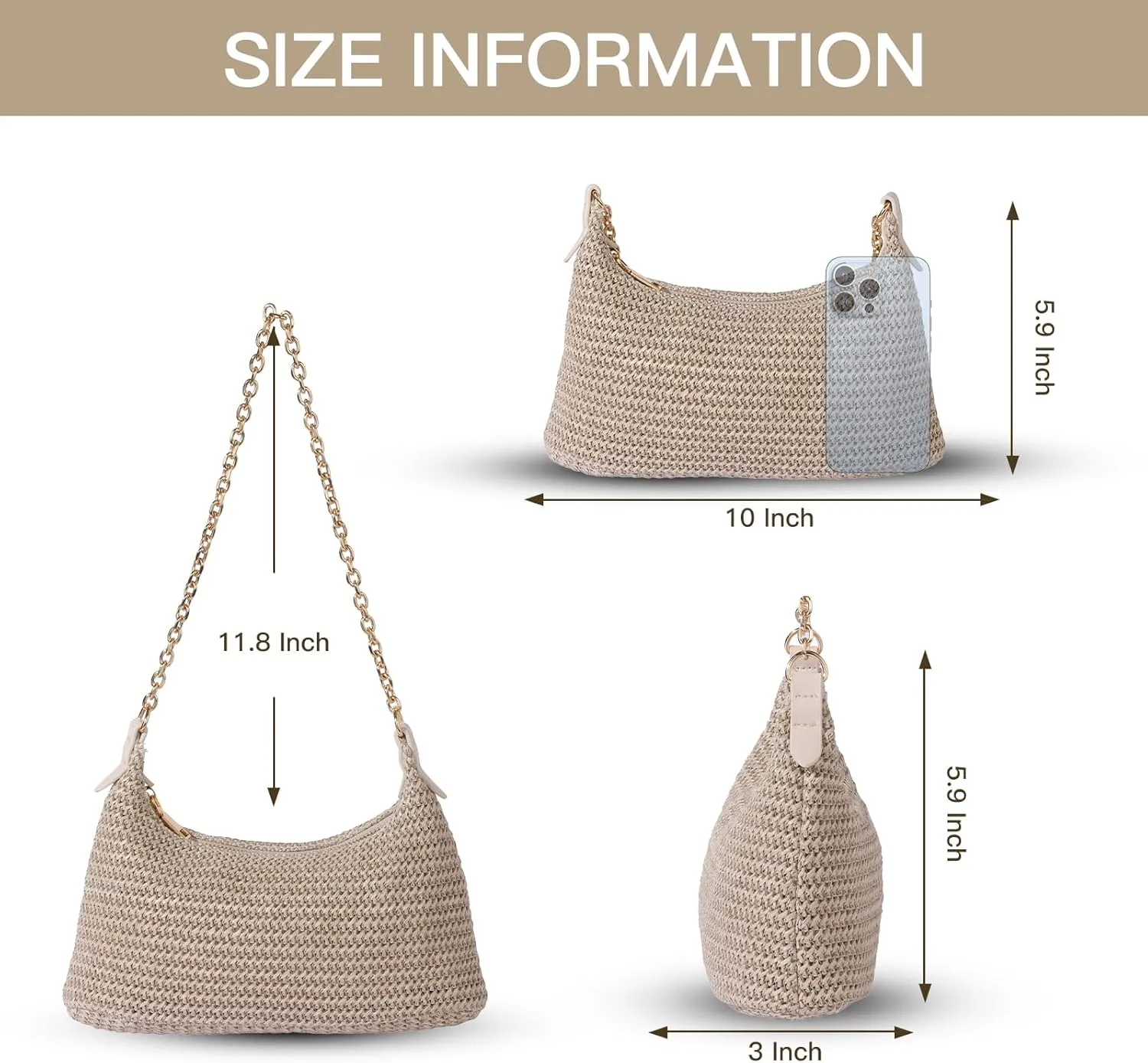 Women's Straw Woven Beach Bag Summer Vacation Shoulder Purse