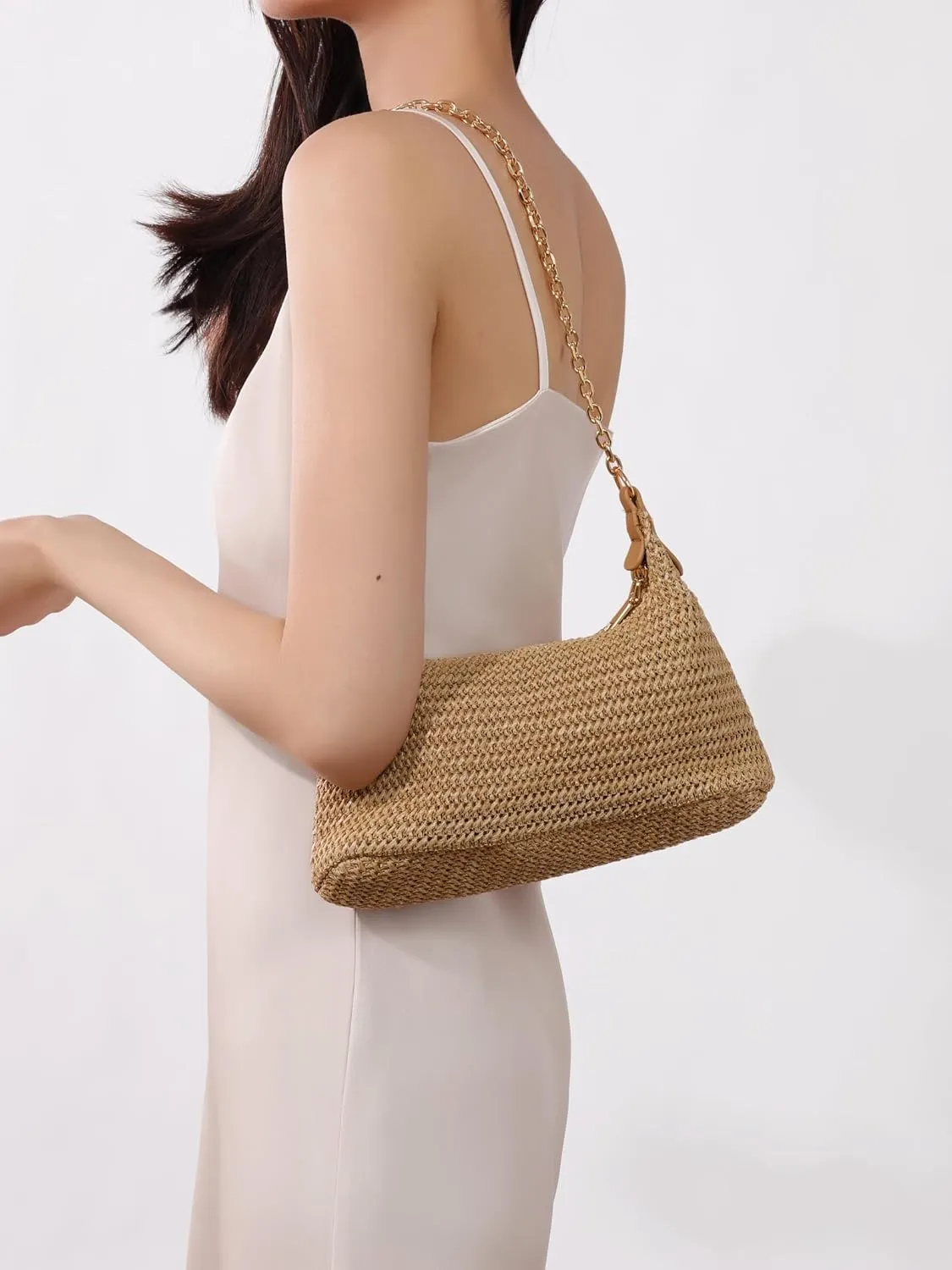 Women's Straw Woven Beach Bag Summer Vacation Shoulder Purse