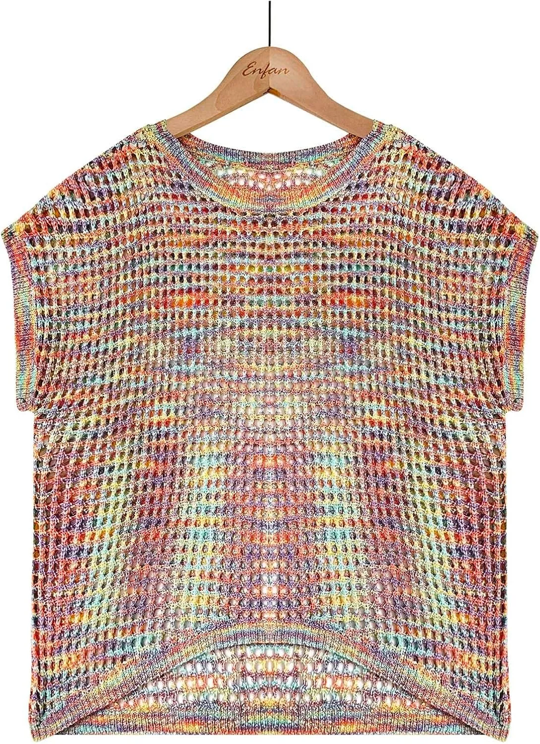 Womens Summer Crewneck Short Sleeve Tops Crochet Hollow Out Knit Pullover Shirts Casaul Loose Fit Beach Coverups