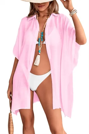 Womens Swimsuit Cover Up Shirts Oversized Beach Bikini Bathing Suit Coverups Beachwear Button Up