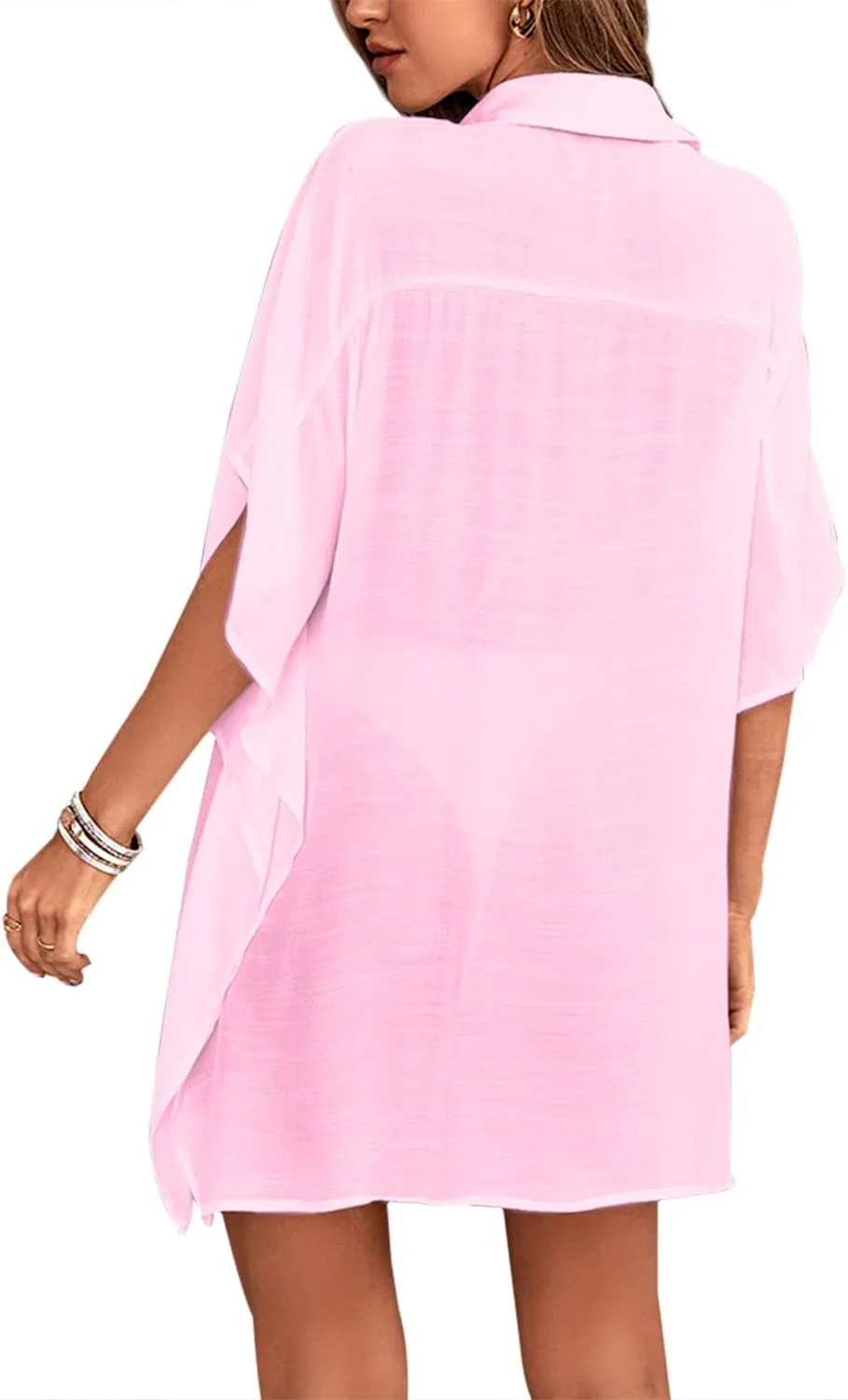 Womens Swimsuit Cover Up Shirts Oversized Beach Bikini Bathing Suit Coverups Beachwear Button Up