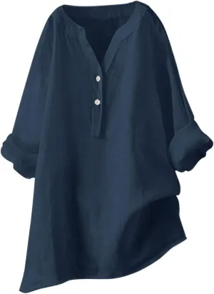 Womens Tops 2025 Button Down Blouse Long Sleeve Tunic Tops Plus Size Cotton Linen Shirts Vacation Beach Clothes