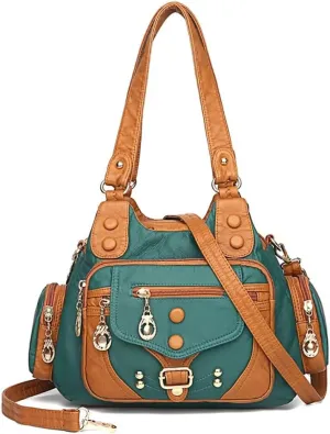 Women’s Tote Handbag Vintage Top Handle Satchel Handbag Multi-Pocket Travel Crossbody Bag Waterproof Hobo Shoulder Bag