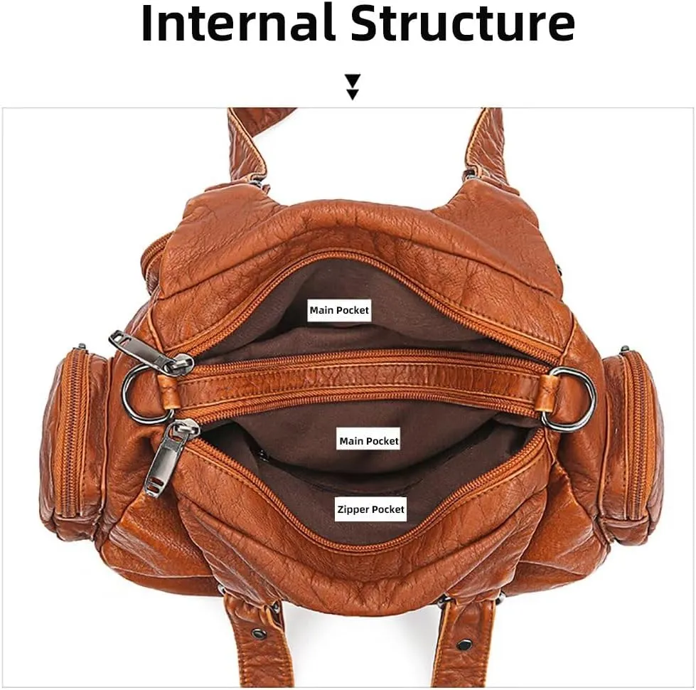 Women’s Tote Handbag Vintage Top Handle Satchel Handbag Multi-Pocket Travel Crossbody Bag Waterproof Hobo Shoulder Bag