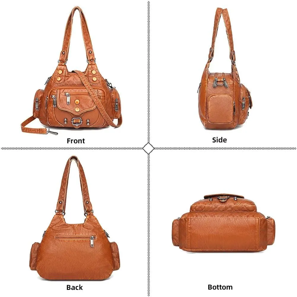 Women’s Tote Handbag Vintage Top Handle Satchel Handbag Multi-Pocket Travel Crossbody Bag Waterproof Hobo Shoulder Bag