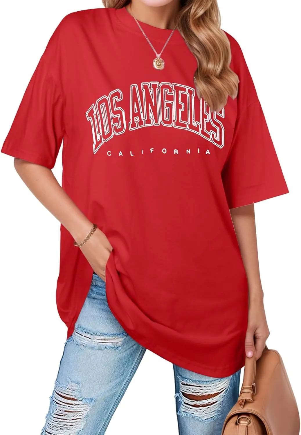 Womens Trendy Los Angeles California Tops Graphic Cute Workout Loose Fit Tshirt 2025 Oversized Casual Summer Elegant