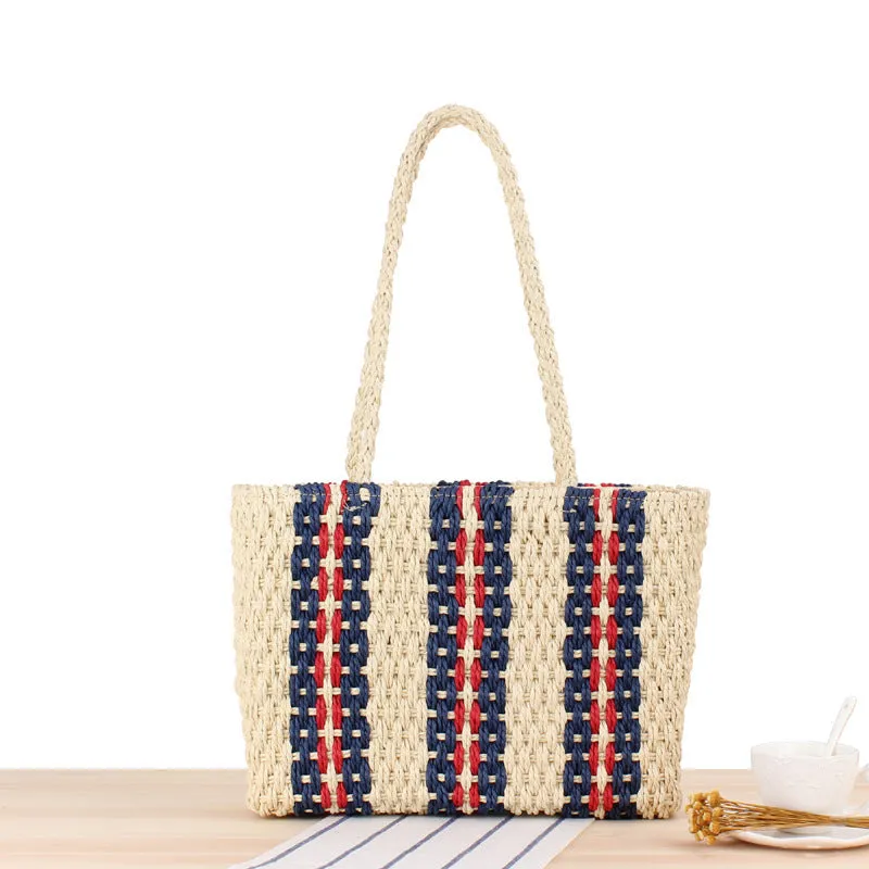 Women's Vertical Striped Straw Fashion Summer Vacation Shoulder Bags