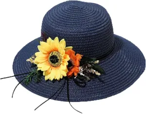 Women's Wide Brim Sun Protection Straw Hat,Summer Protection Beach Cap and Sunflower Headpiece.(LDZ55)