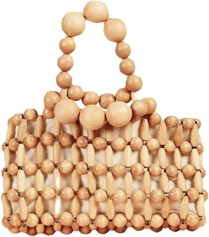 Wooden Bead Handbags for Women Vintage Evening Bag for Women Summer Beach Bag Woven Straw Bag for Party Travel Dating