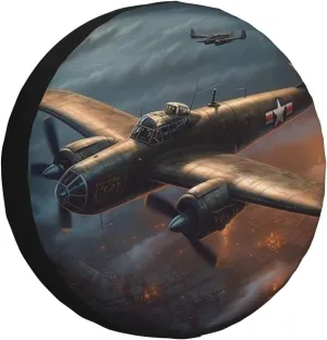 World War Aircraft Tire Cover Outdoor Waterproof Snow Sun Rain Wheel Cover Portable Wheel Bags Camper Spare Tire Cover Universal Car Tire Protectors for Trailer RV SUV