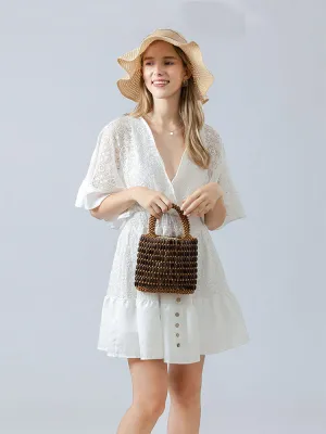 Woven Tote Bag Featuring Wooden Beads