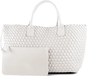 Woven Tote Bag for Women Retro Handwoven Shoulder Travel Handbag Large Capacity Hobo Vegan Leather Bags with Purse