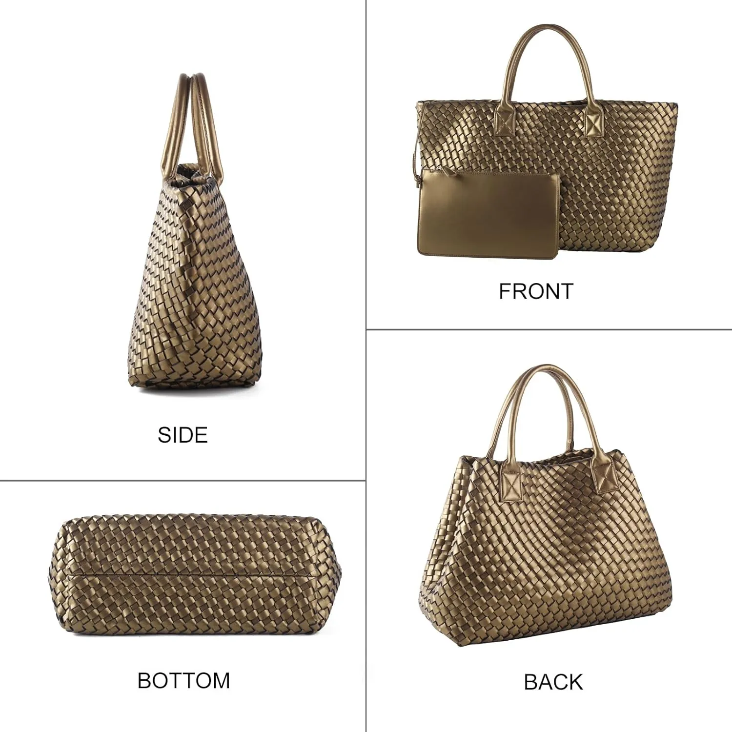 Woven Tote Bag for Women Retro Handwoven Shoulder Travel Handbag Large Capacity Hobo Vegan Leather Bags with Purse