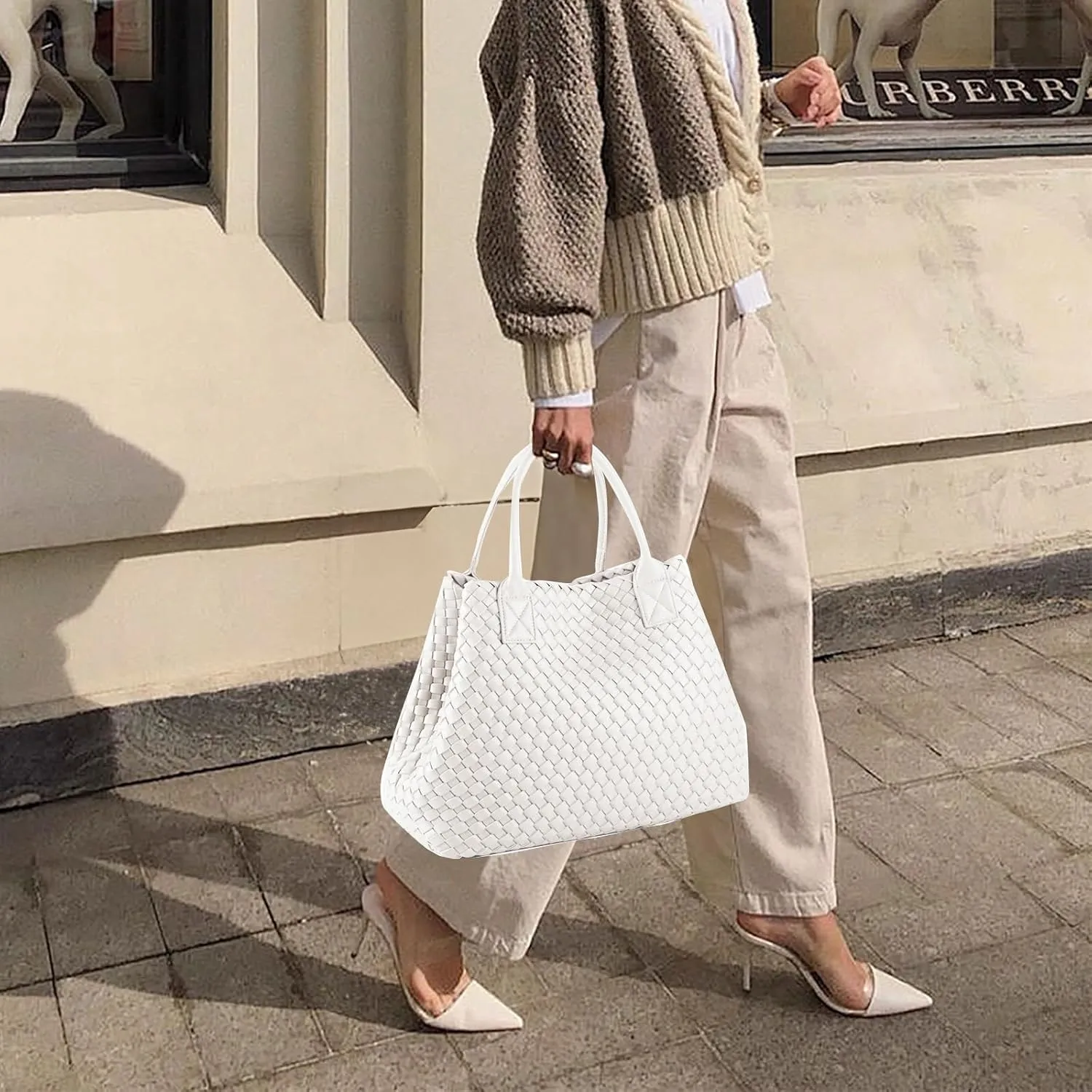 Woven Tote Bag for Women Retro Handwoven Shoulder Travel Handbag Large Capacity Hobo Vegan Leather Bags with Purse