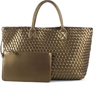 Woven Tote Bag for Women Retro Handwoven Shoulder Travel Handbag Large Capacity Hobo Vegan Leather Bags with Purse