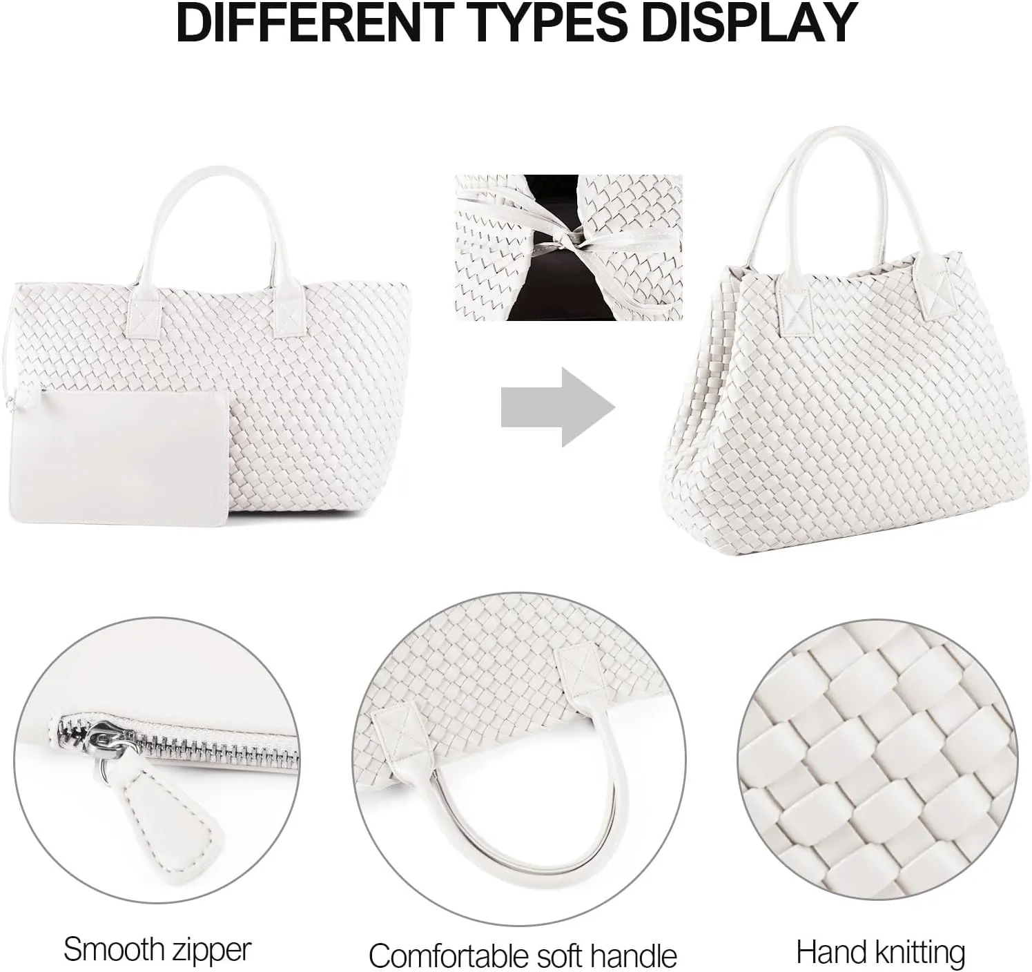 Woven Tote Bag for Women Retro Handwoven Shoulder Travel Handbag Large Capacity Hobo Vegan Leather Bags with Purse