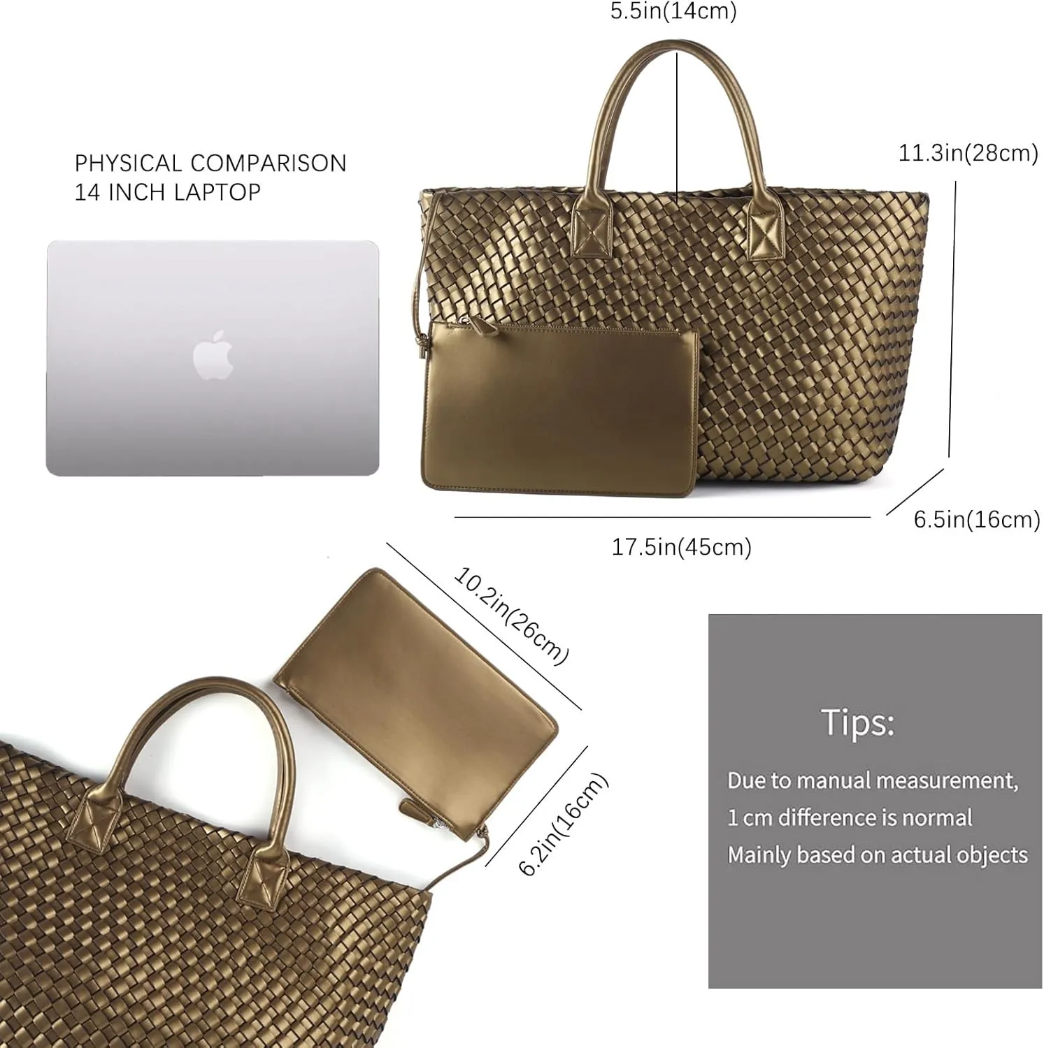 Woven Tote Bag for Women Retro Handwoven Shoulder Travel Handbag Large Capacity Hobo Vegan Leather Bags with Purse