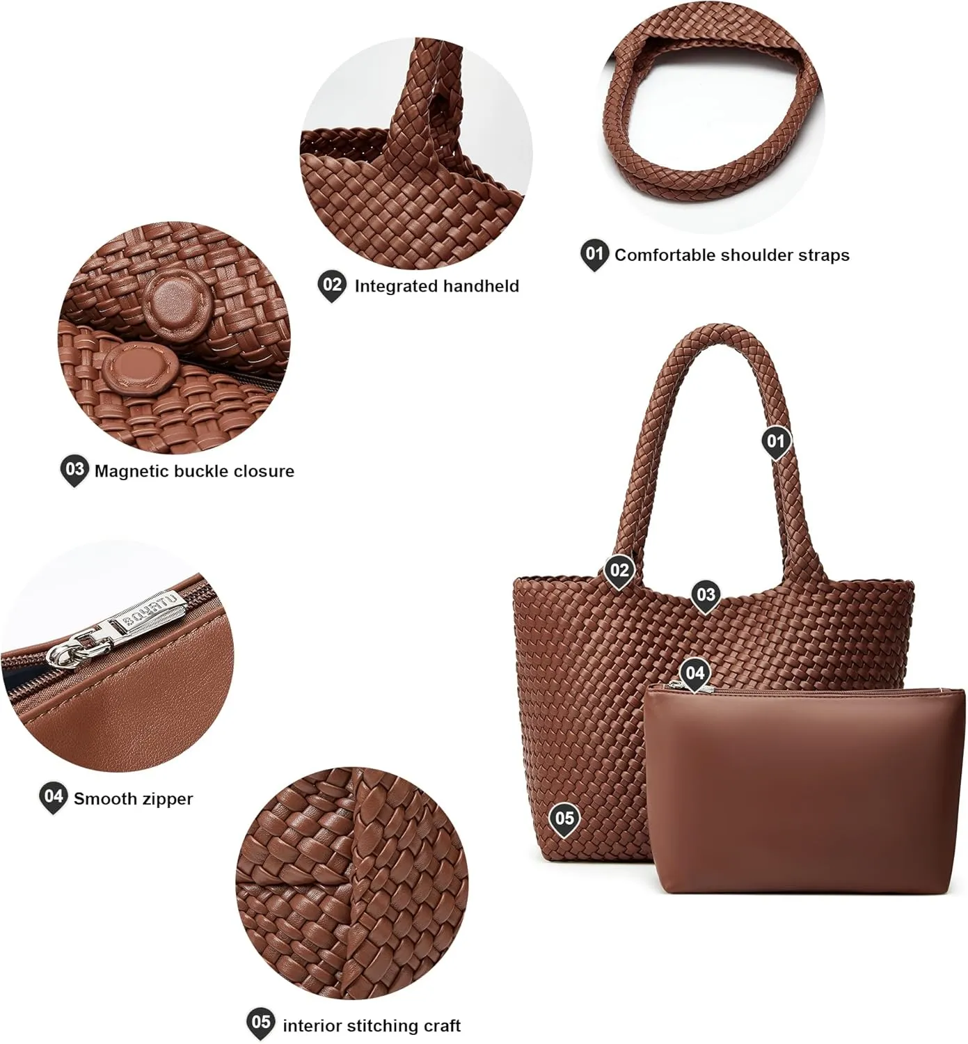 Woven Tote Bag Womens Purse: Vegan Leather Shoulder Handbags - Fashion Summer Beach Tote Bags - Large Travel Totes
